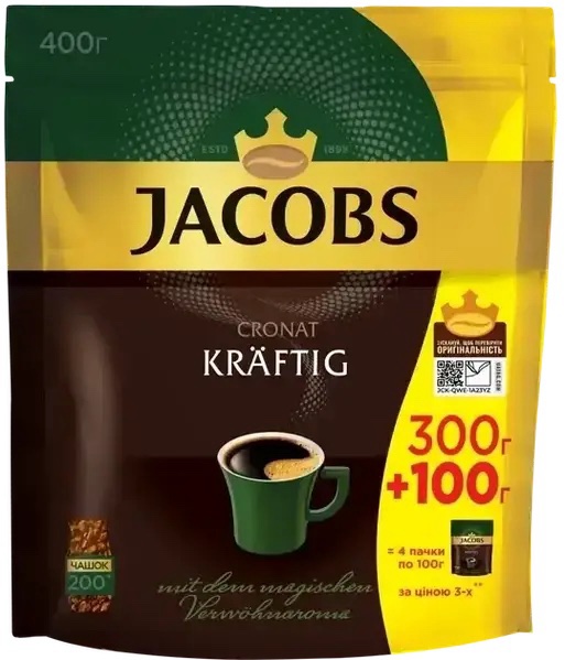 Кава розчинна Jacobs Cronat Kraftig 400г.Німеччина.